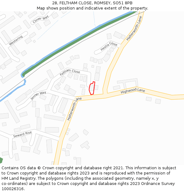 28, FELTHAM CLOSE, ROMSEY, SO51 8PB: Location map and indicative extent of plot