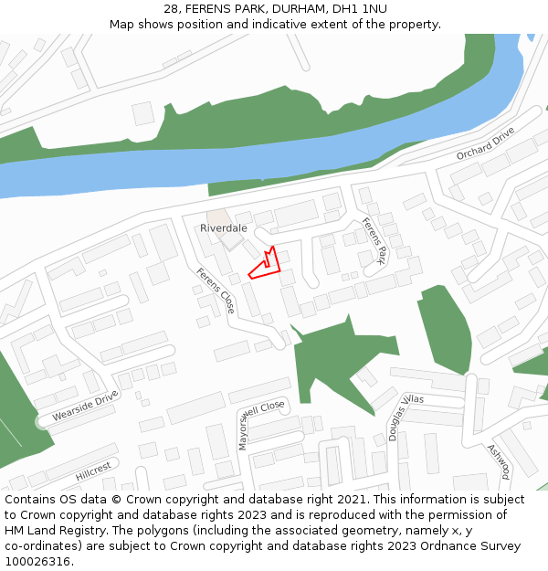 28, FERENS PARK, DURHAM, DH1 1NU: Location map and indicative extent of plot