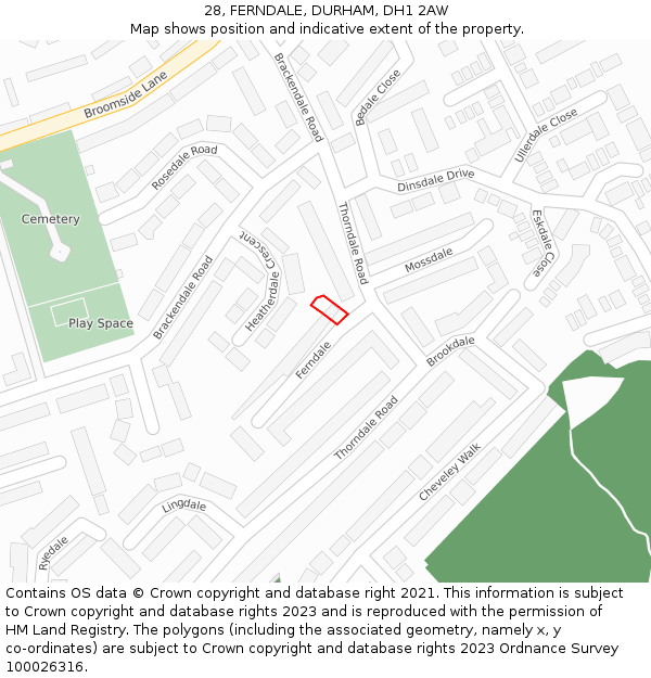 28, FERNDALE, DURHAM, DH1 2AW: Location map and indicative extent of plot