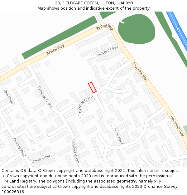28, FIELDFARE GREEN, LUTON, LU4 0YB: Location map and indicative extent of plot