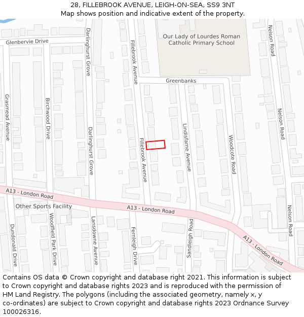 28, FILLEBROOK AVENUE, LEIGH-ON-SEA, SS9 3NT: Location map and indicative extent of plot