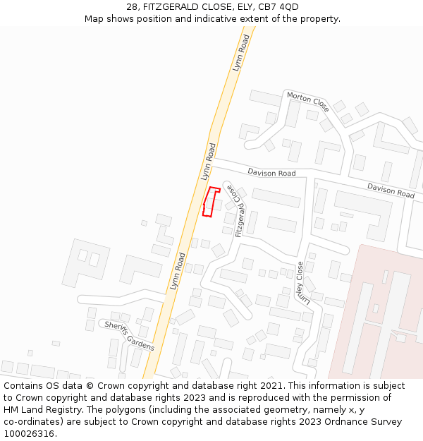 28, FITZGERALD CLOSE, ELY, CB7 4QD: Location map and indicative extent of plot