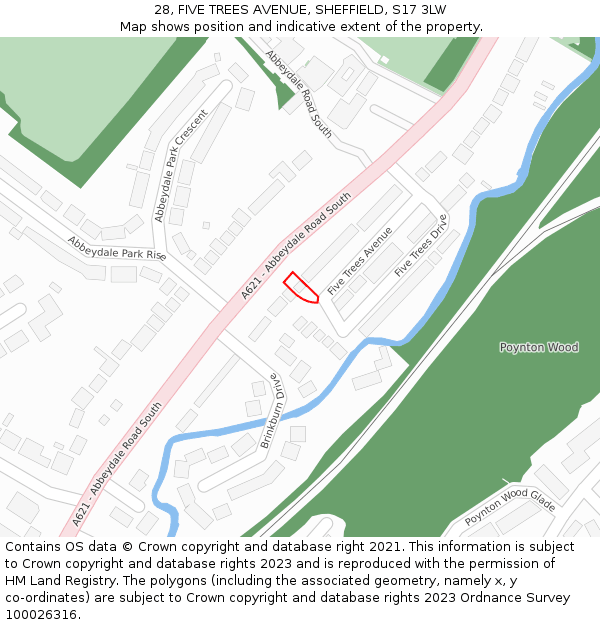 28, FIVE TREES AVENUE, SHEFFIELD, S17 3LW: Location map and indicative extent of plot