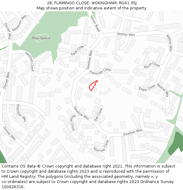28, FLAMINGO CLOSE, WOKINGHAM, RG41 3SJ: Location map and indicative extent of plot