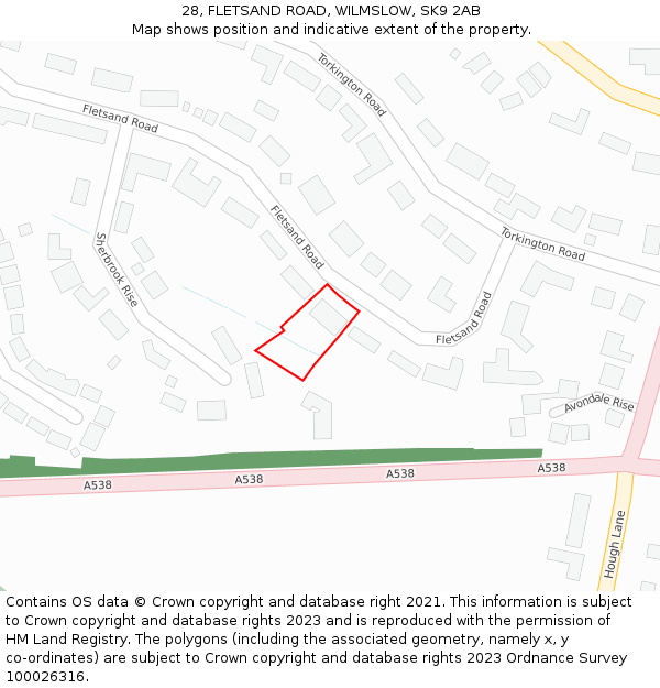 28, FLETSAND ROAD, WILMSLOW, SK9 2AB: Location map and indicative extent of plot