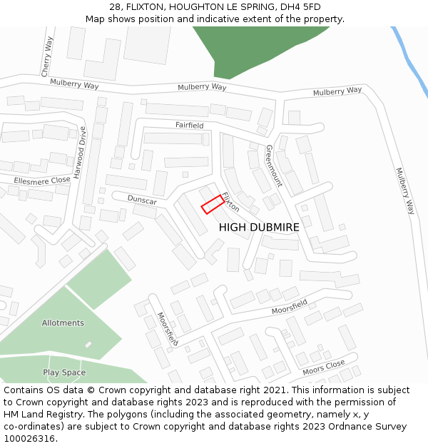 28, FLIXTON, HOUGHTON LE SPRING, DH4 5FD: Location map and indicative extent of plot