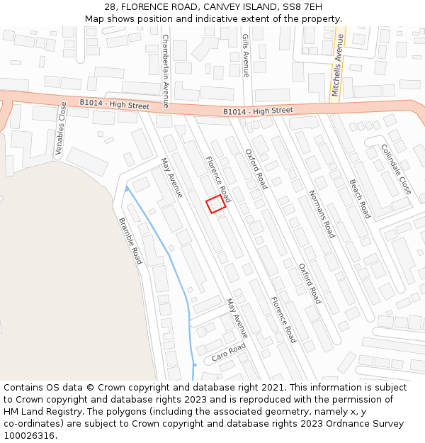 28, FLORENCE ROAD, CANVEY ISLAND, SS8 7EH: Location map and indicative extent of plot