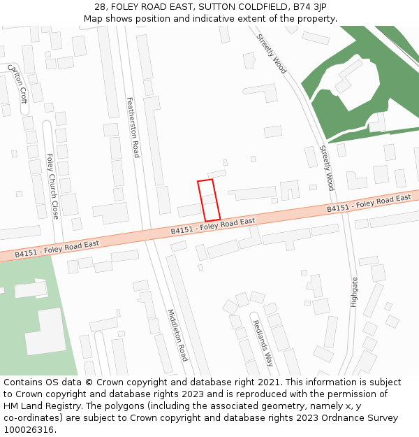 28, FOLEY ROAD EAST, SUTTON COLDFIELD, B74 3JP: Location map and indicative extent of plot