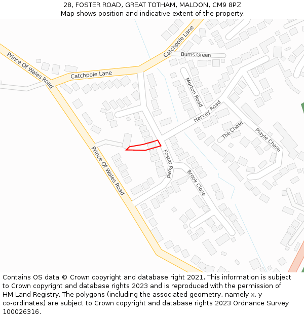 28, FOSTER ROAD, GREAT TOTHAM, MALDON, CM9 8PZ: Location map and indicative extent of plot