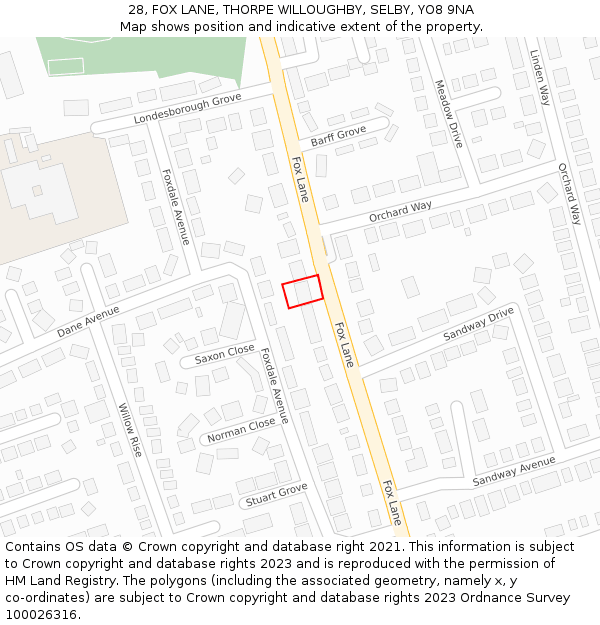 28, FOX LANE, THORPE WILLOUGHBY, SELBY, YO8 9NA: Location map and indicative extent of plot