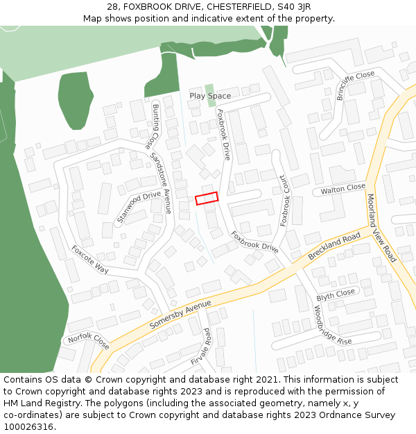 28, FOXBROOK DRIVE, CHESTERFIELD, S40 3JR: Location map and indicative extent of plot