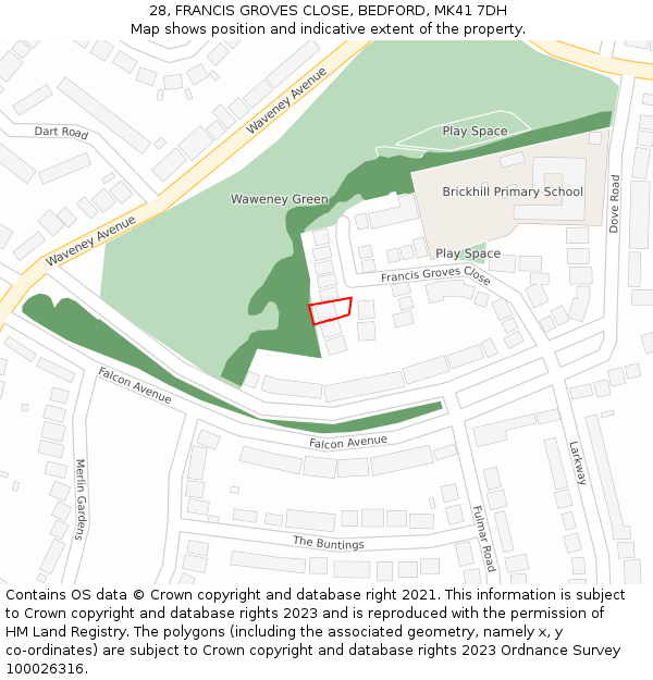 28, FRANCIS GROVES CLOSE, BEDFORD, MK41 7DH: Location map and indicative extent of plot