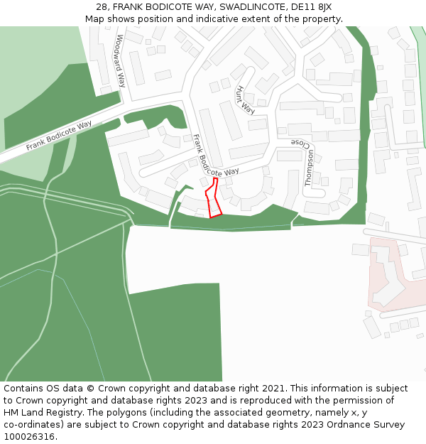 28, FRANK BODICOTE WAY, SWADLINCOTE, DE11 8JX: Location map and indicative extent of plot
