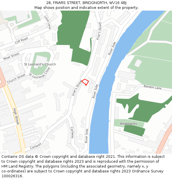 28, FRIARS STREET, BRIDGNORTH, WV16 4BJ: Location map and indicative extent of plot