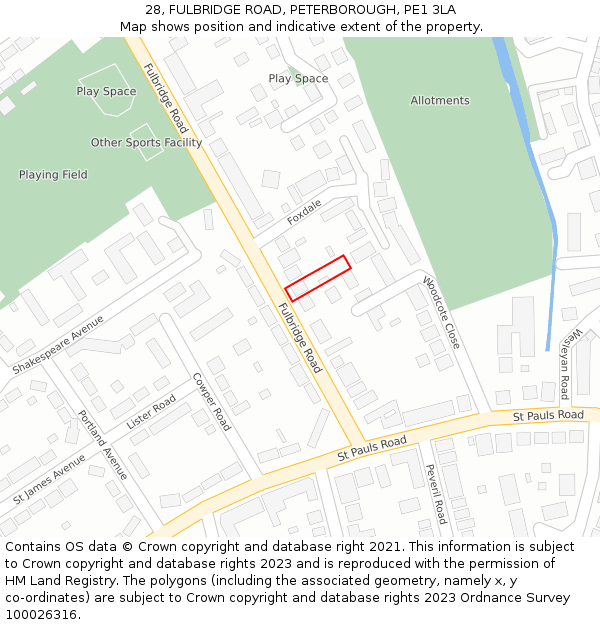 28, FULBRIDGE ROAD, PETERBOROUGH, PE1 3LA: Location map and indicative extent of plot