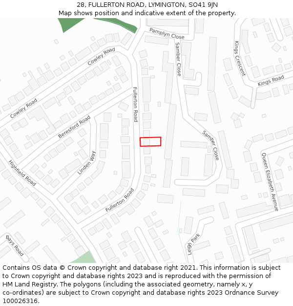 28, FULLERTON ROAD, LYMINGTON, SO41 9JN: Location map and indicative extent of plot