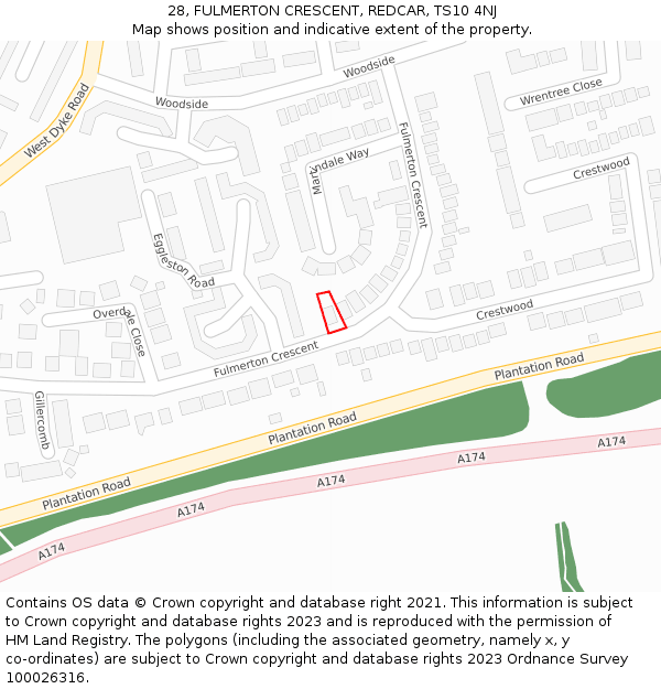 28, FULMERTON CRESCENT, REDCAR, TS10 4NJ: Location map and indicative extent of plot