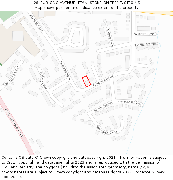 28, FURLONG AVENUE, TEAN, STOKE-ON-TRENT, ST10 4JS: Location map and indicative extent of plot