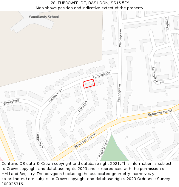 28, FURROWFELDE, BASILDON, SS16 5EY: Location map and indicative extent of plot