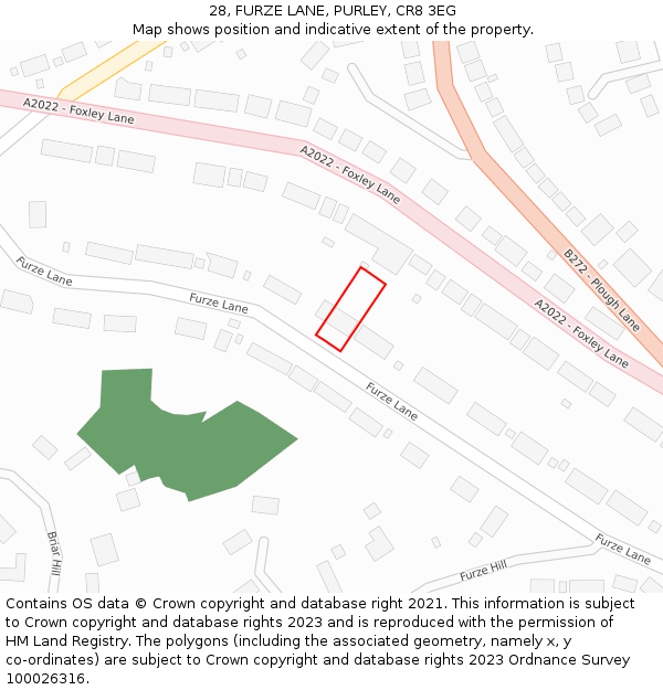 28, FURZE LANE, PURLEY, CR8 3EG: Location map and indicative extent of plot