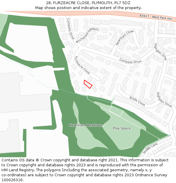 28, FURZEACRE CLOSE, PLYMOUTH, PL7 5DZ: Location map and indicative extent of plot