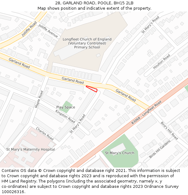 28, GARLAND ROAD, POOLE, BH15 2LB: Location map and indicative extent of plot