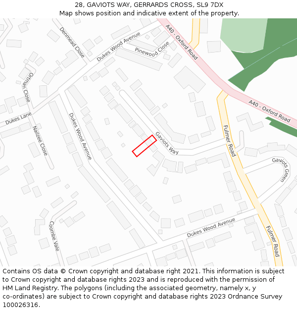 28, GAVIOTS WAY, GERRARDS CROSS, SL9 7DX: Location map and indicative extent of plot