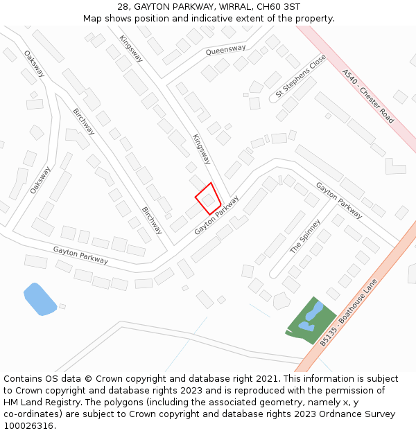 28, GAYTON PARKWAY, WIRRAL, CH60 3ST: Location map and indicative extent of plot