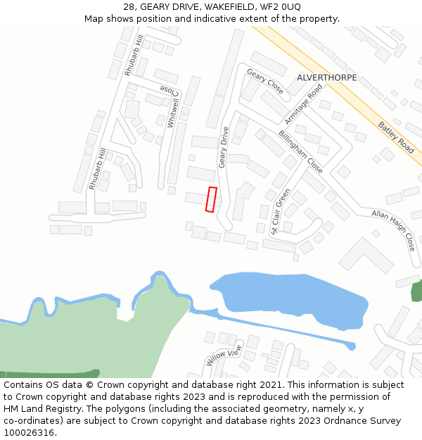 28, GEARY DRIVE, WAKEFIELD, WF2 0UQ: Location map and indicative extent of plot