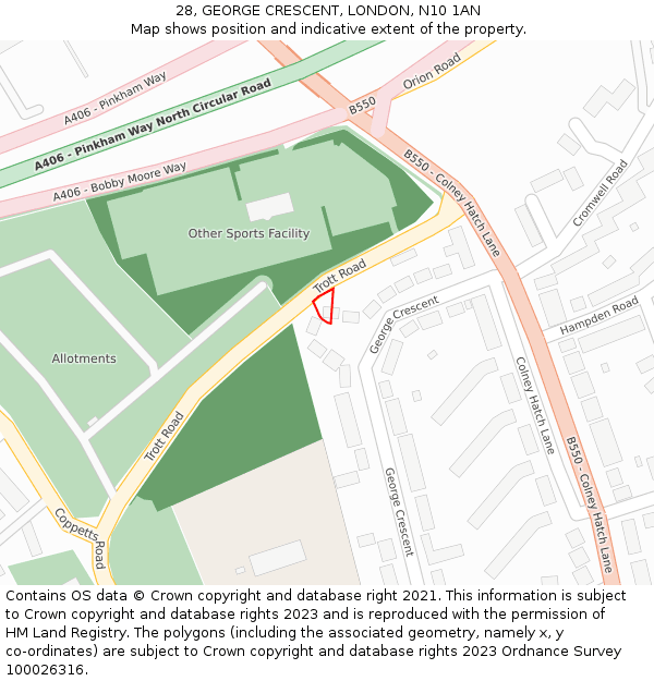 28, GEORGE CRESCENT, LONDON, N10 1AN: Location map and indicative extent of plot