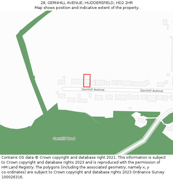 28, GERNHILL AVENUE, HUDDERSFIELD, HD2 2HR: Location map and indicative extent of plot