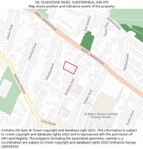 28, GLADSTONE ROAD, CHESTERFIELD, S40 4TE: Location map and indicative extent of plot