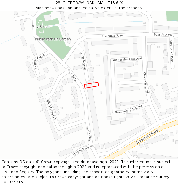 28, GLEBE WAY, OAKHAM, LE15 6LX: Location map and indicative extent of plot