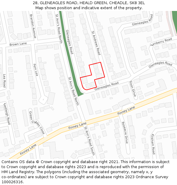 28, GLENEAGLES ROAD, HEALD GREEN, CHEADLE, SK8 3EL: Location map and indicative extent of plot