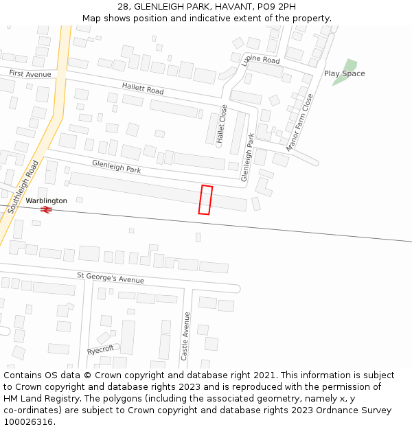 28, GLENLEIGH PARK, HAVANT, PO9 2PH: Location map and indicative extent of plot