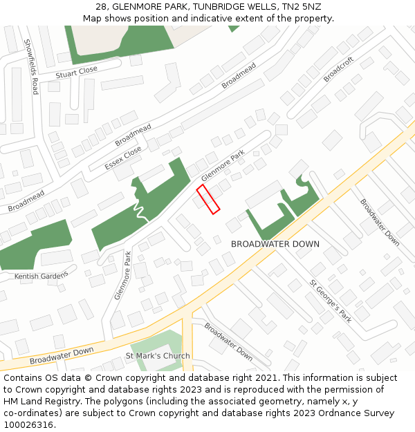 28, GLENMORE PARK, TUNBRIDGE WELLS, TN2 5NZ: Location map and indicative extent of plot