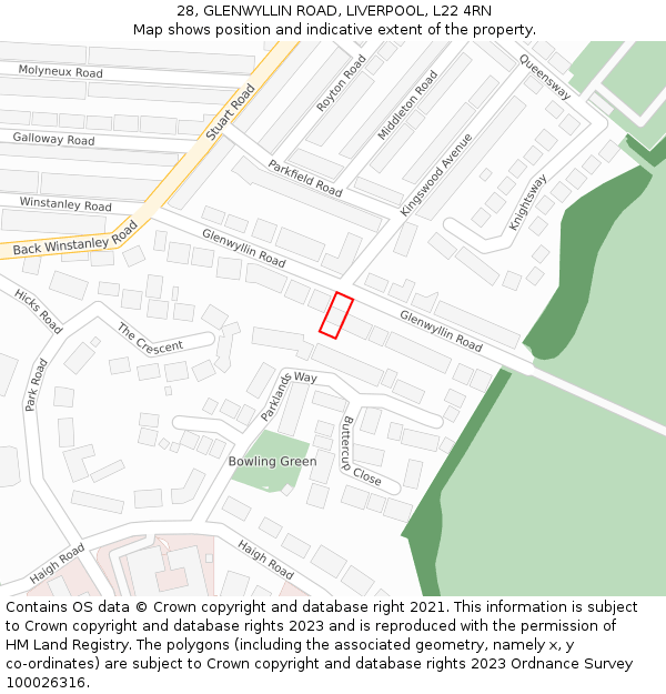 28, GLENWYLLIN ROAD, LIVERPOOL, L22 4RN: Location map and indicative extent of plot