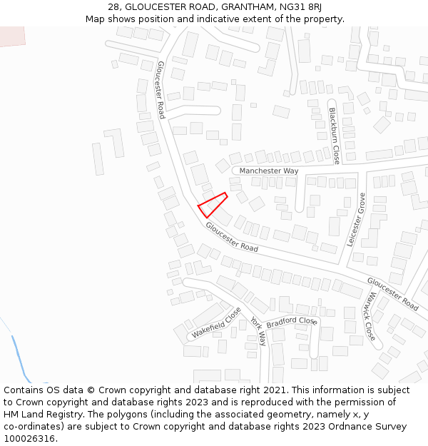 28, GLOUCESTER ROAD, GRANTHAM, NG31 8RJ: Location map and indicative extent of plot