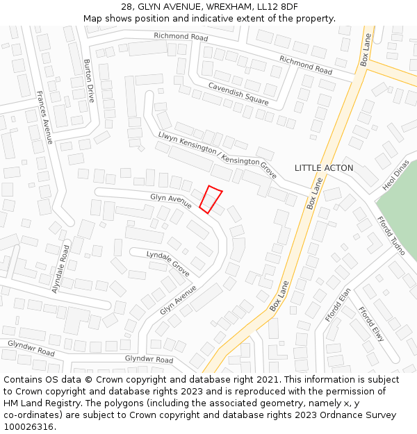 28, GLYN AVENUE, WREXHAM, LL12 8DF: Location map and indicative extent of plot