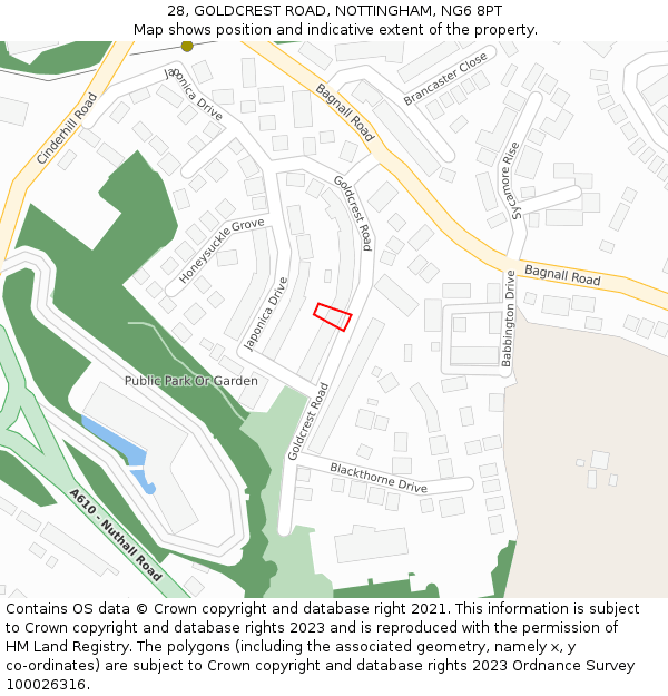 28, GOLDCREST ROAD, NOTTINGHAM, NG6 8PT: Location map and indicative extent of plot