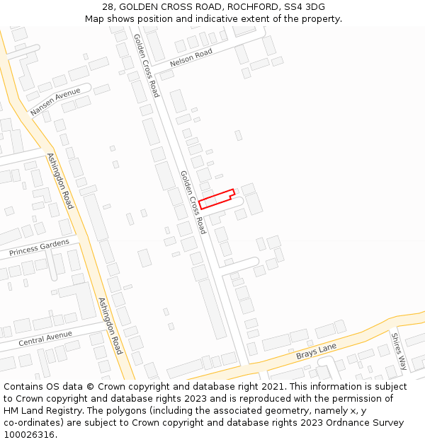 28, GOLDEN CROSS ROAD, ROCHFORD, SS4 3DG: Location map and indicative extent of plot