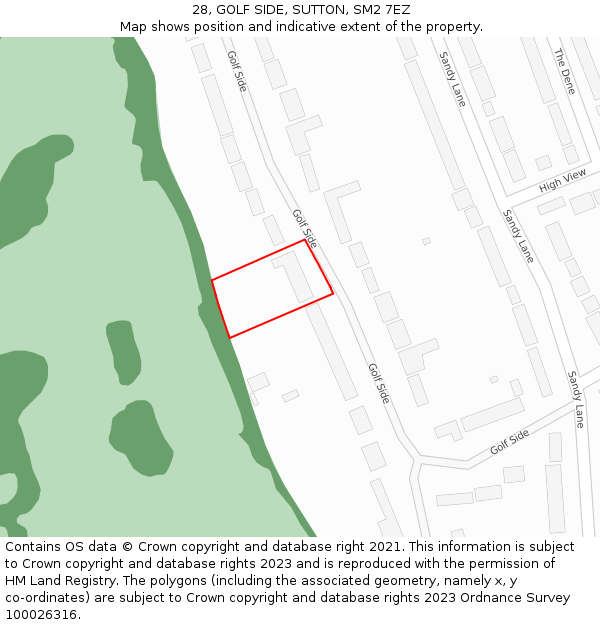 28, GOLF SIDE, SUTTON, SM2 7EZ: Location map and indicative extent of plot