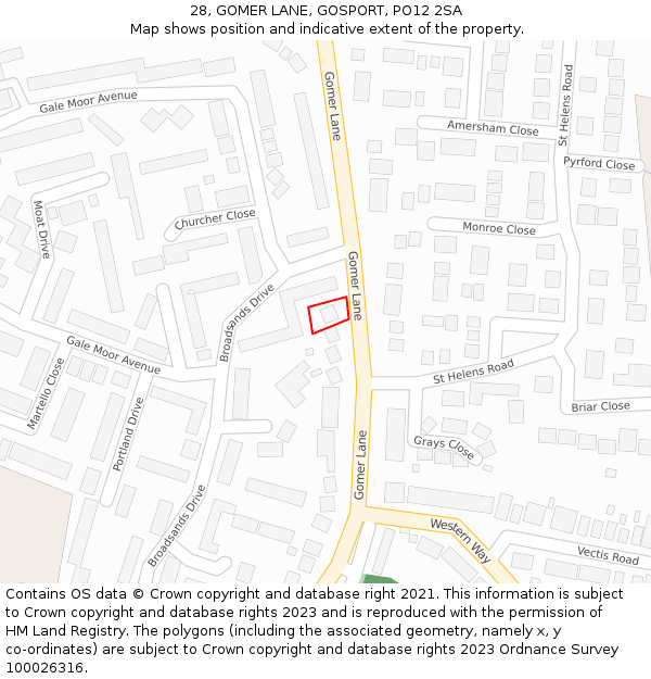 28, GOMER LANE, GOSPORT, PO12 2SA: Location map and indicative extent of plot
