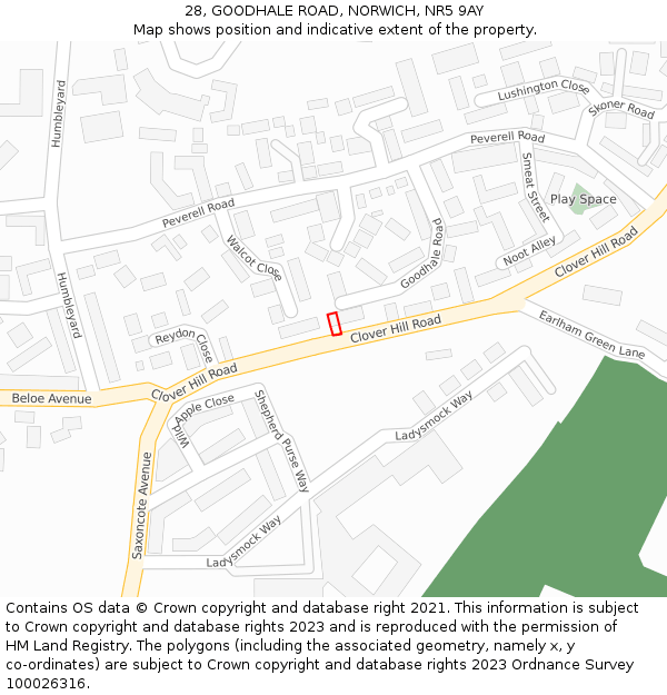 28, GOODHALE ROAD, NORWICH, NR5 9AY: Location map and indicative extent of plot