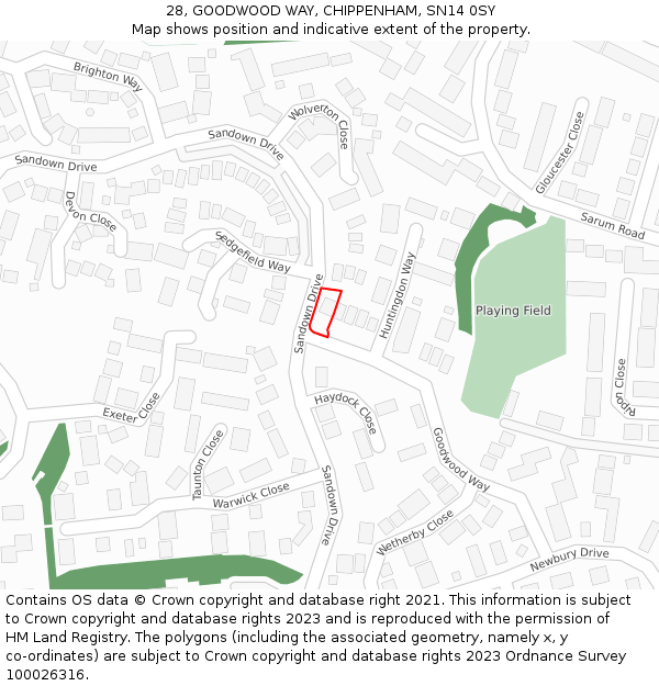 28, GOODWOOD WAY, CHIPPENHAM, SN14 0SY: Location map and indicative extent of plot