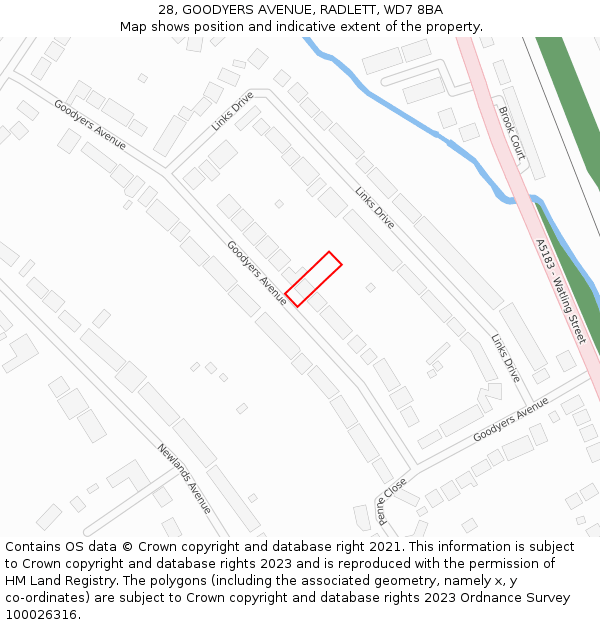 28, GOODYERS AVENUE, RADLETT, WD7 8BA: Location map and indicative extent of plot