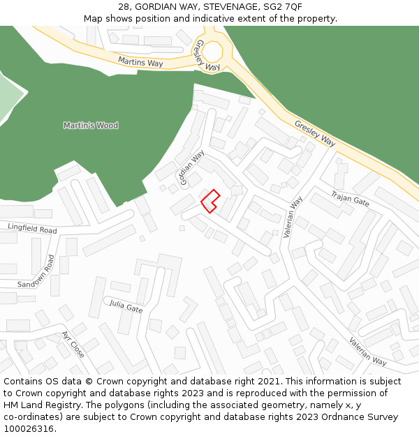 28, GORDIAN WAY, STEVENAGE, SG2 7QF: Location map and indicative extent of plot