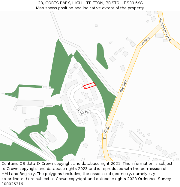 28, GORES PARK, HIGH LITTLETON, BRISTOL, BS39 6YG: Location map and indicative extent of plot