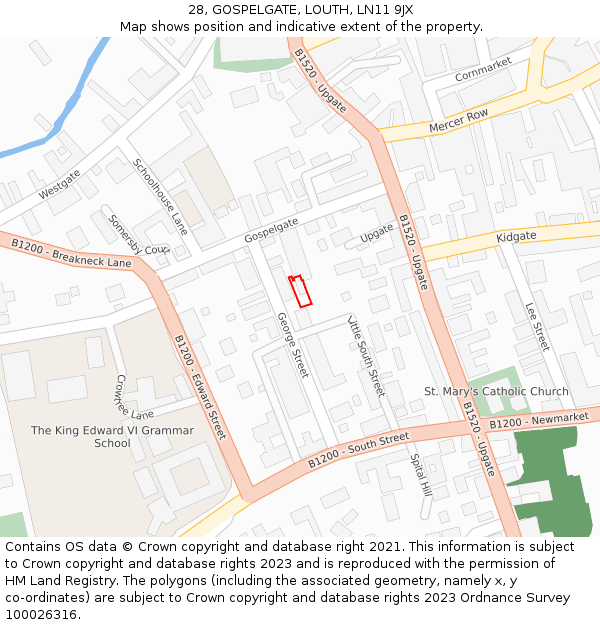 28, GOSPELGATE, LOUTH, LN11 9JX: Location map and indicative extent of plot