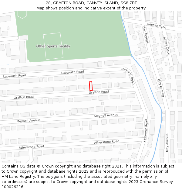 28, GRAFTON ROAD, CANVEY ISLAND, SS8 7BT: Location map and indicative extent of plot